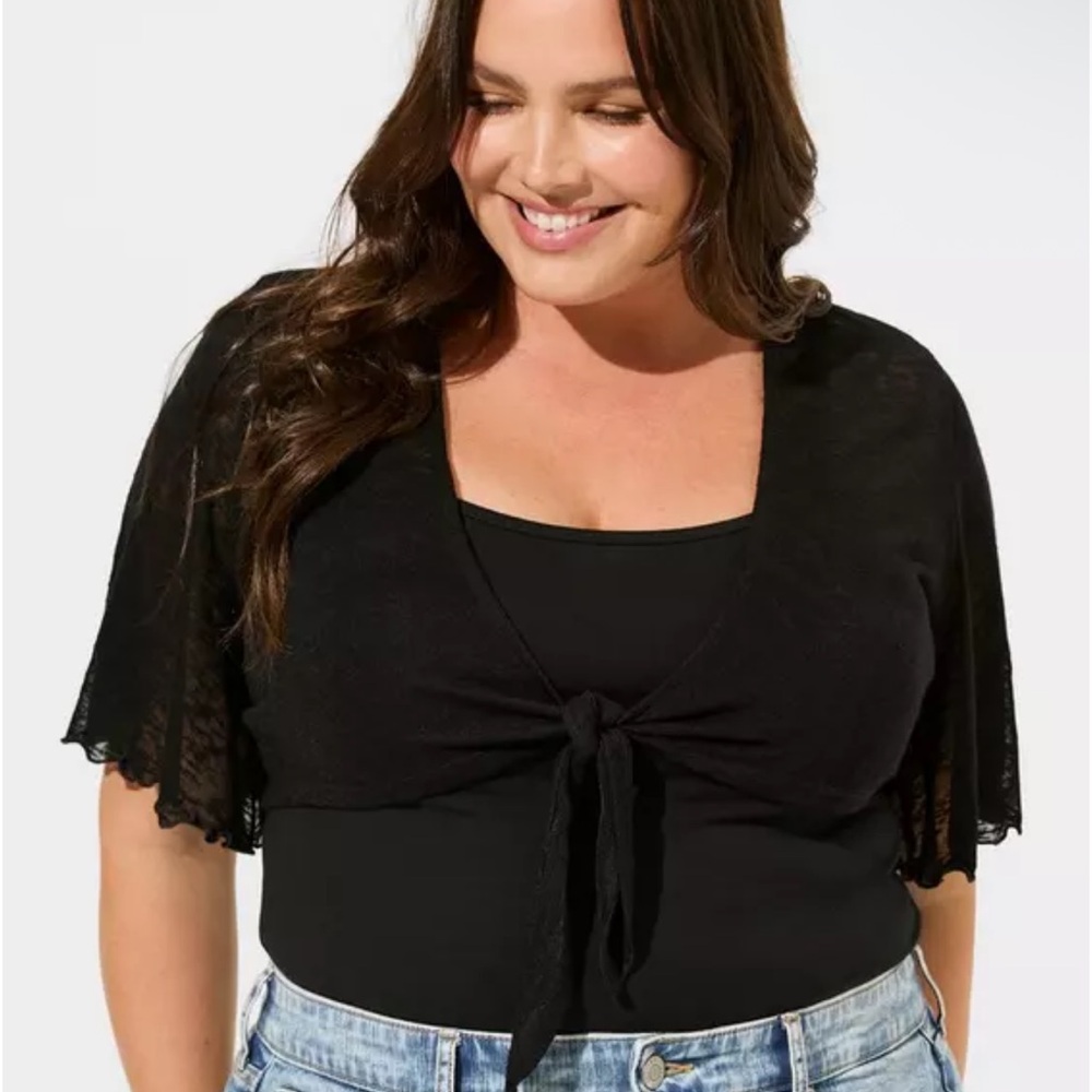 🖤Torrid slub knit tie front shrug 3/4 sleeve